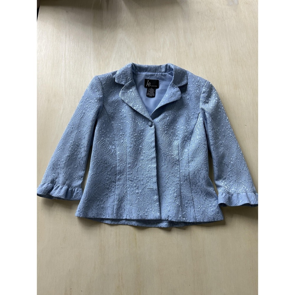 KS Collection Blazer Jacket Womens 10 Blue Floral Jacquard Lined Dressy